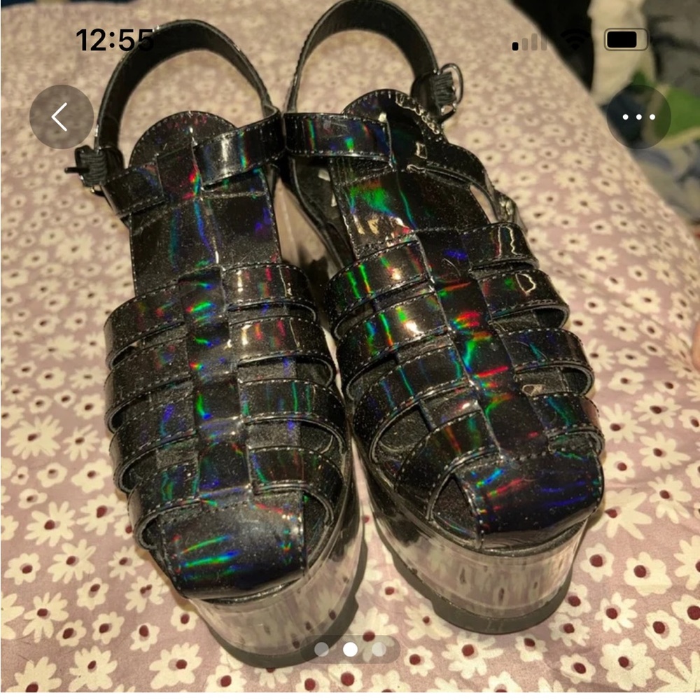 Holographic Black Women's Platform Sandals
